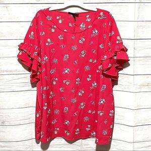 Lane Bryant Hot Pink Floral Ruffle Sleeve Blouse